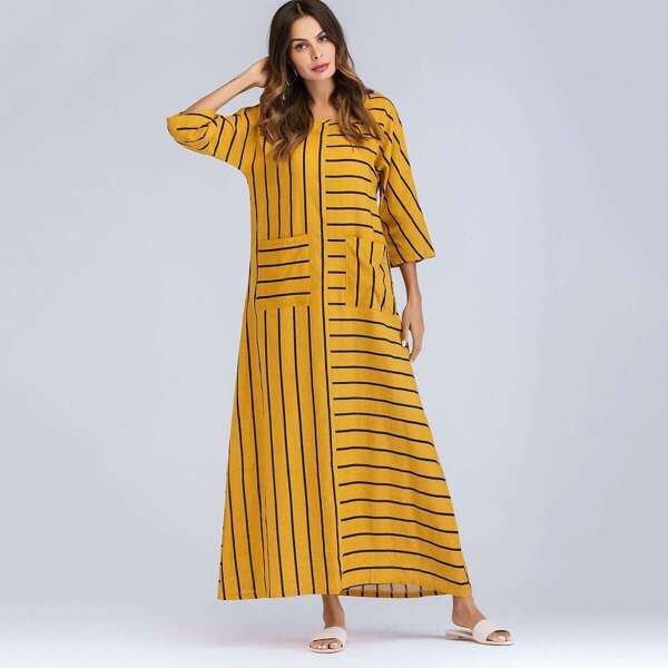 

Dual Pocket Stripe Longline Dress, Yellow
