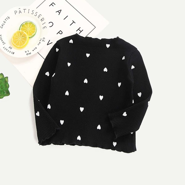 

Toddler Girls Heart Print Rib Knit Trim T-shirt