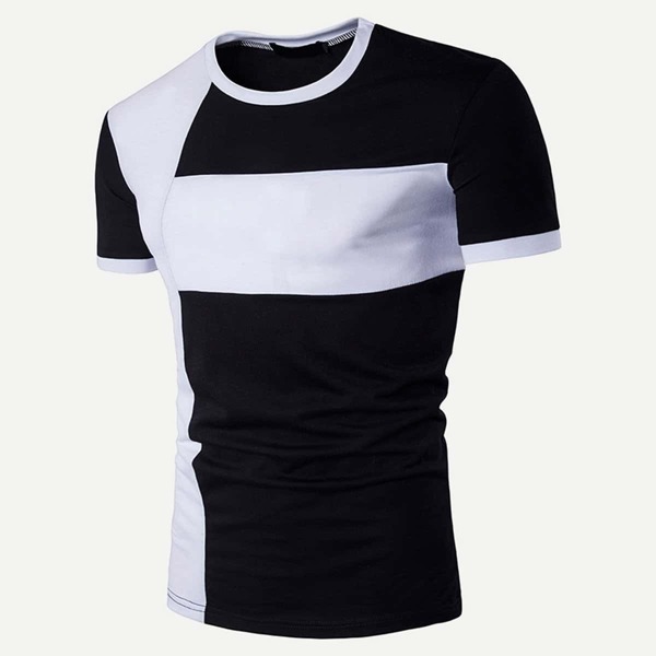 

Men Cut And Sew Panel Tee, Black and white
