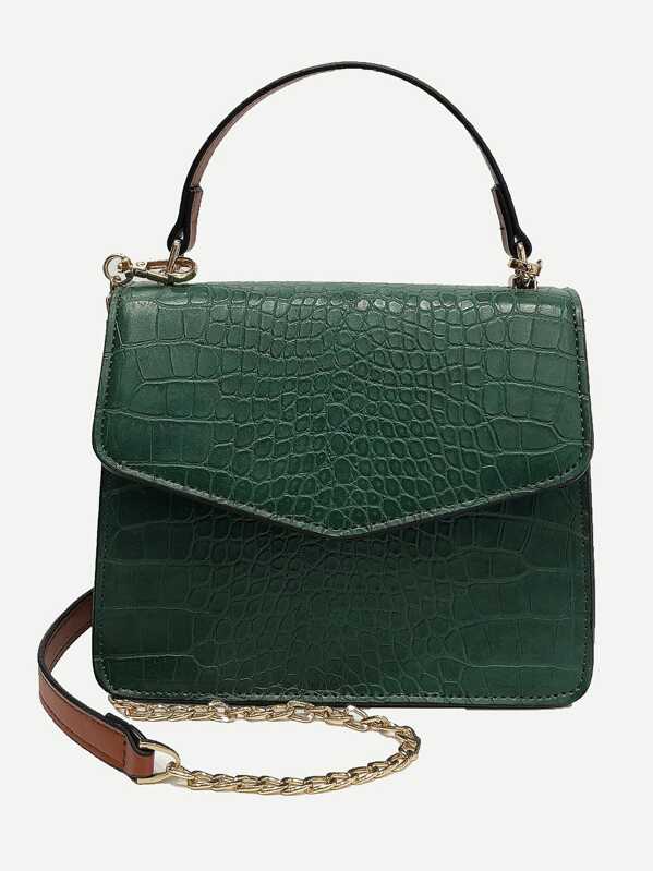 

Croc Embossed Flap Grab Bag, Green