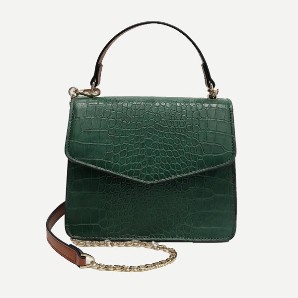 

Croc Embossed Flap Grab Bag, Dark green