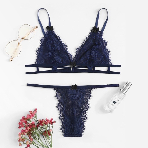 

Eyelash Lace Lingerie Set, Navy