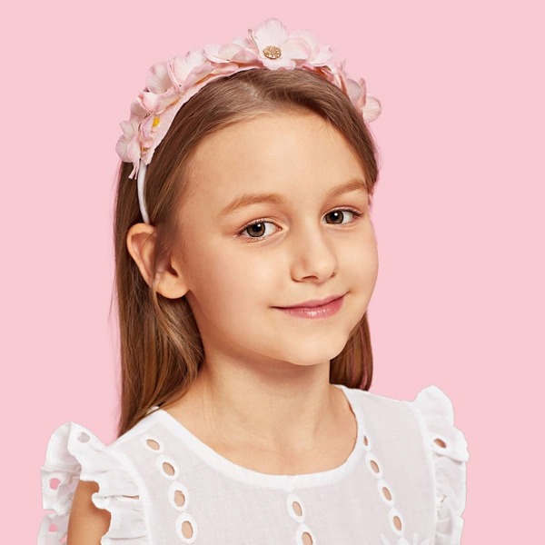 

Flower Decorated Kids Headband, Pink