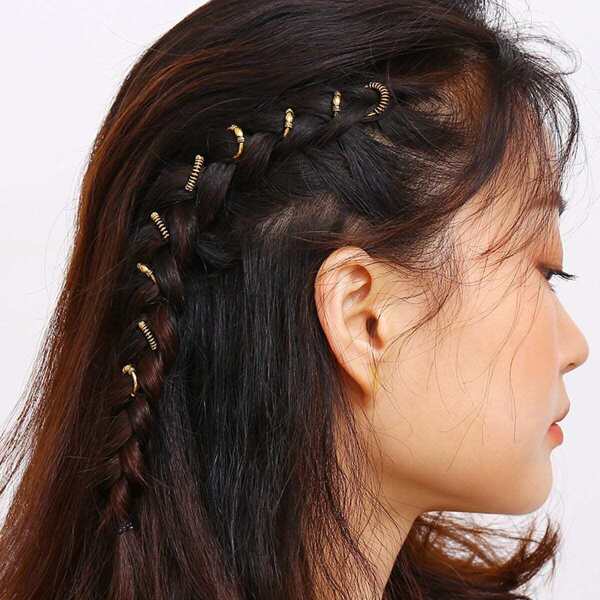 

Spiral Design Hair Ring Set 10pcs, Gold