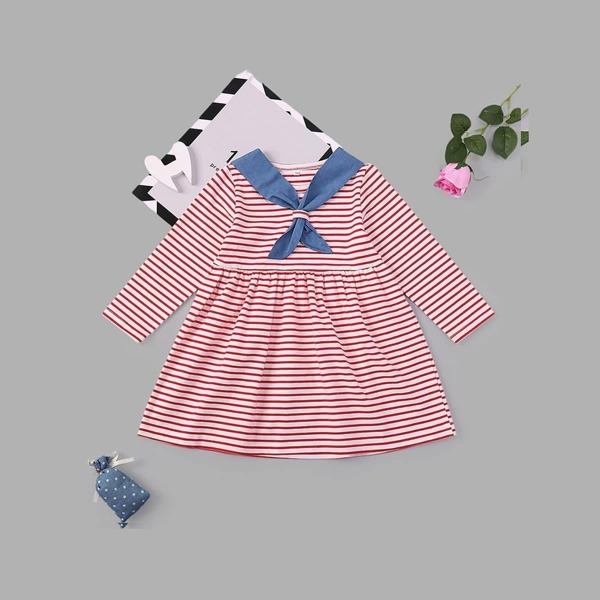 

Toddler Girls Striped Long Sleeve Dress, Red