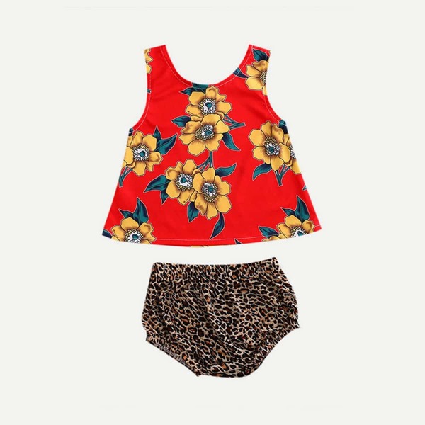 

Toddler Girls Floral Print Vest With Leopard Print Shorts