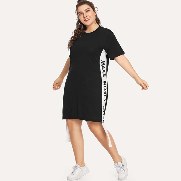 

Plus Slogan Print Tape Panel Dress