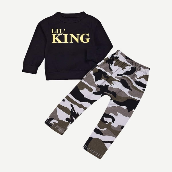 

Toddler Boys Letter Print Sweatshirt & Camo Print Pants, Multicolor