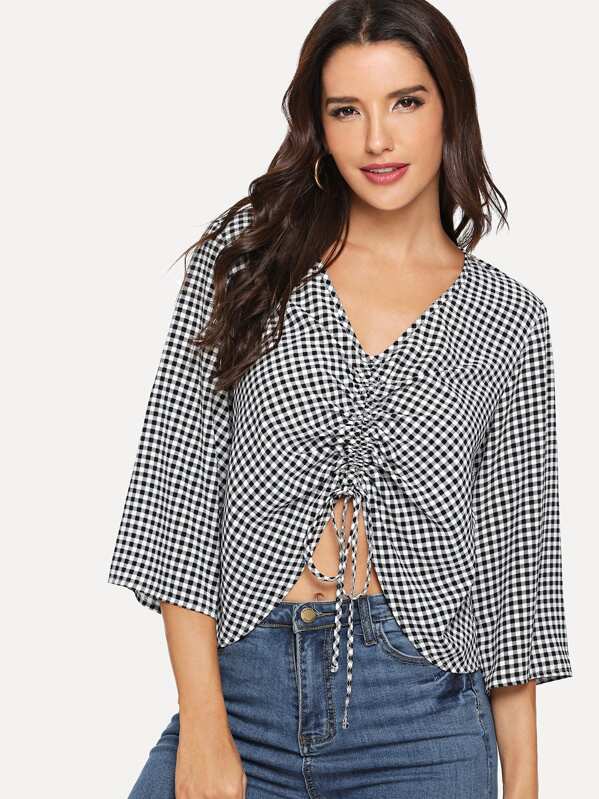 

Drawstring Front Plaid Top, Juliana