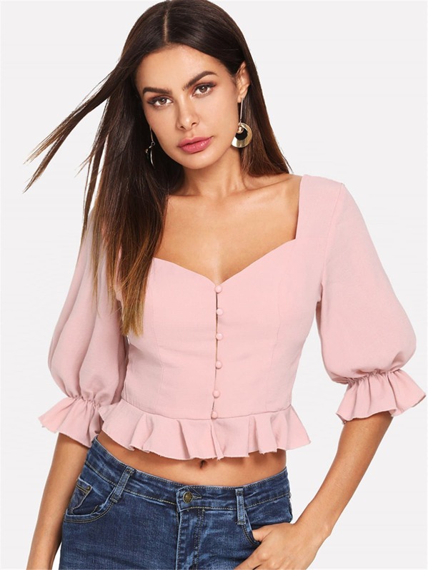 

Жемчужина Детали Ruffle Trim Backless Crop Top, Andy