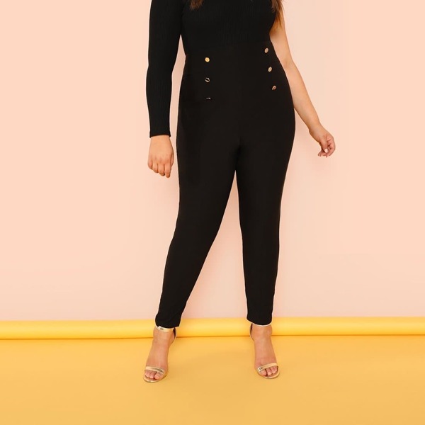

Plus Double Breasted Skinny Pants, Black