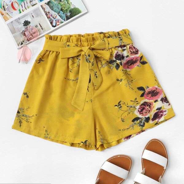 

Floral Print Belted Shorts