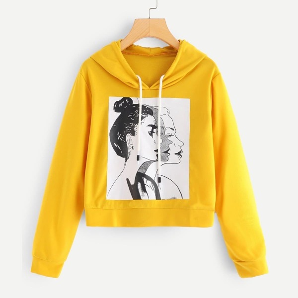 

Figure Print Hooded Sweatshirt, Yellow bright