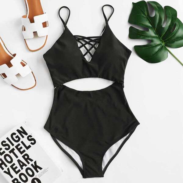 

Criss Cross Cut Out One Piece Swimwear