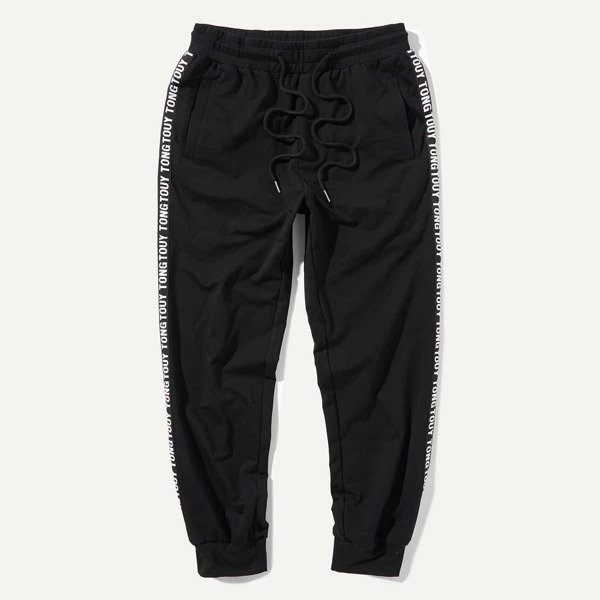 

Men Letter Tape Side Drawstring Waist Joggers