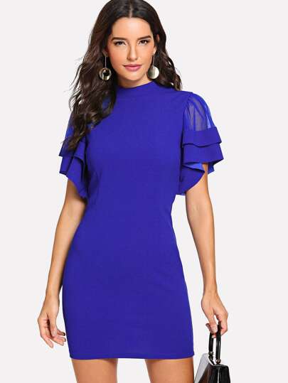 Vestido ajustado de manga con volante a capas