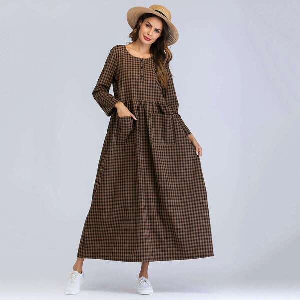 

Plaid Pocket Longline Dress