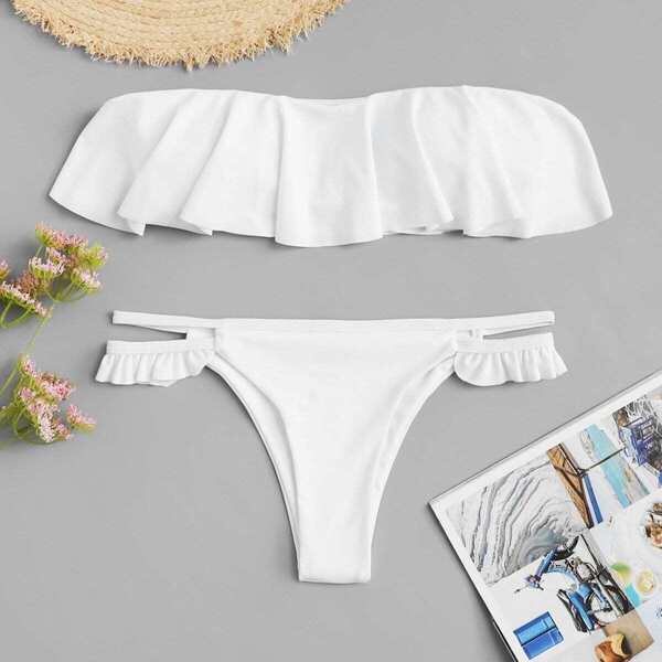

Flounce Top With Cut-Out Bikini Set