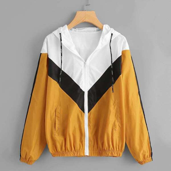 

Color Block Drawstring Hooded Jacket, Multicolor