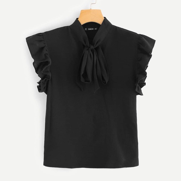 

Ruffle Cuff Tied Neck Blouse