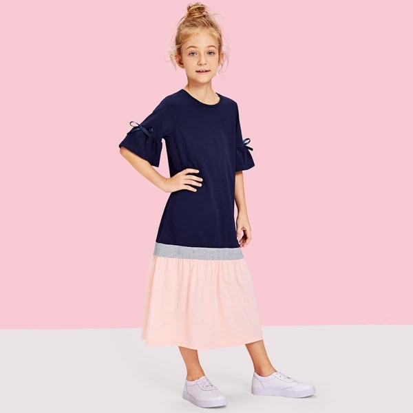 

Girls Flounce Sleeve Cut and Sew Dress, Multicolor