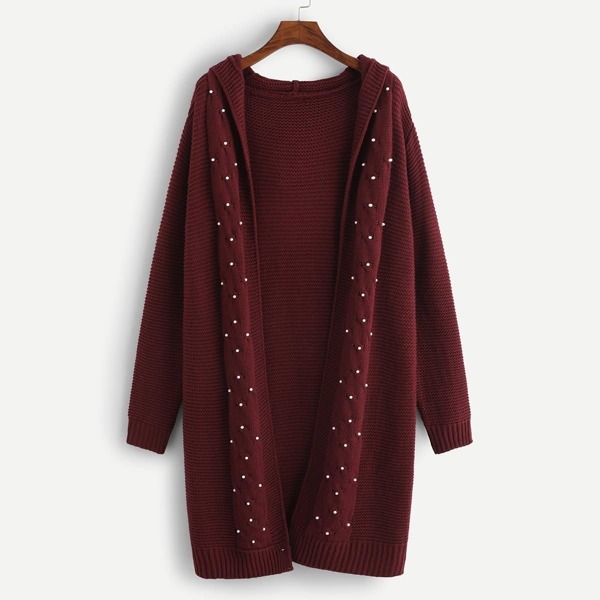 

Pearl Beaded Open Front Longline Cardigan