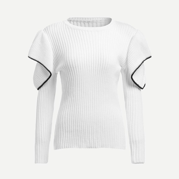 

Contrast Binding Ruffle Sleeve Jumper