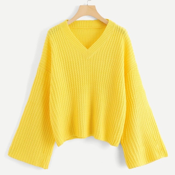 

V Neck Solid Drop Shoulder Sweater