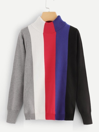 Suéter de color block de cuello de doblez