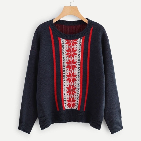 

Floral Tape Front Striped Jumper