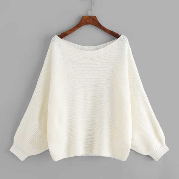 

Boat Neck Solid Batwing Jumper, White