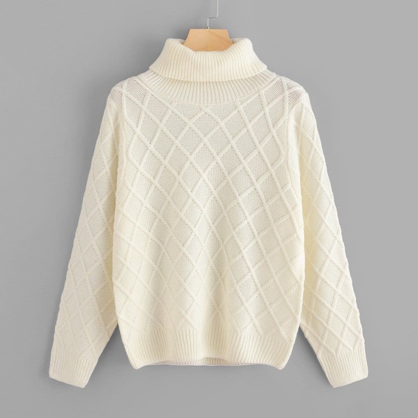 

Rolled Neck Diamond Pattern Sweater