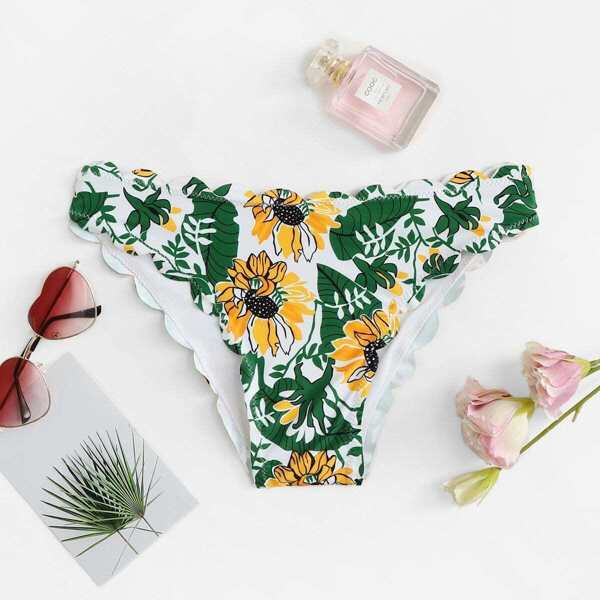 

Floral Print Scalloped Trim Swimming Panty