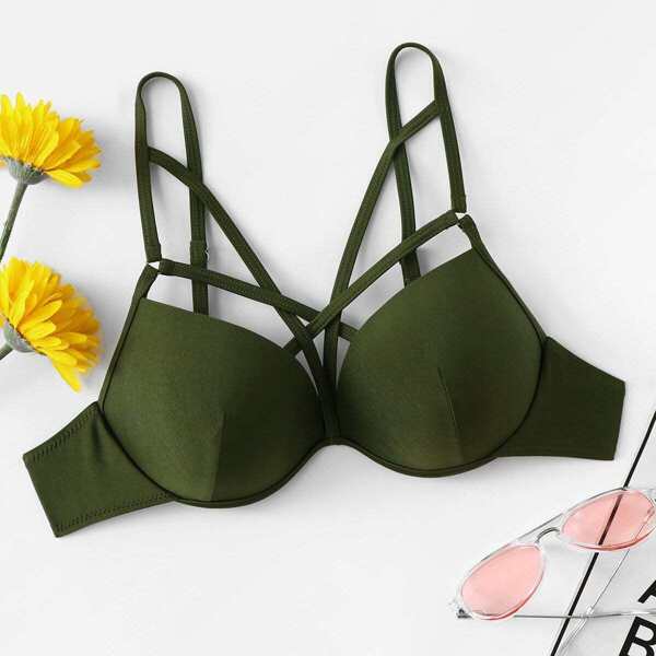 

Caged Underwired Bikini Top, Army green
