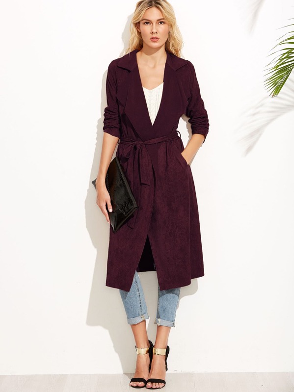 

Коричневый Suede Self Tie Duster Coat, null