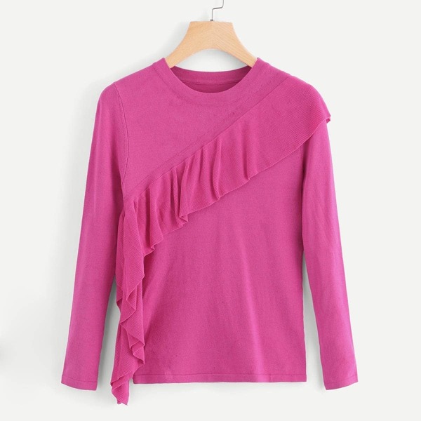 

Ruffle Trim Sweater, Pink