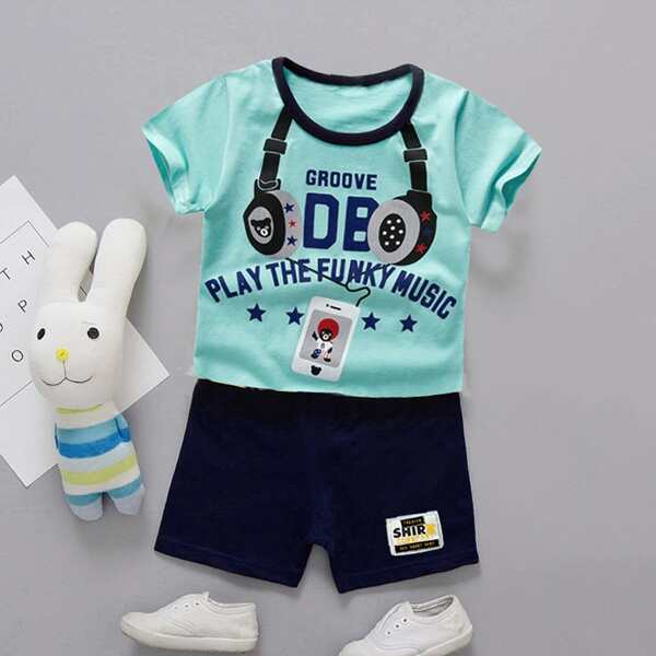 

Toddler Boys Letter And Headset Print Tee With Shorts, Multicolor