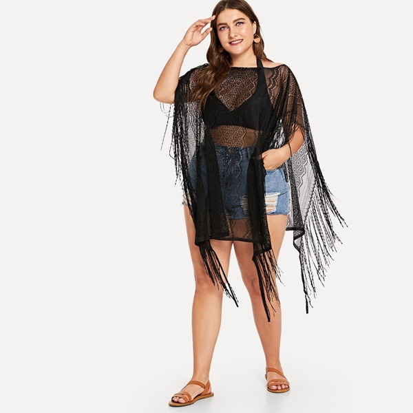 

Plus Fringe Sheer Blouse