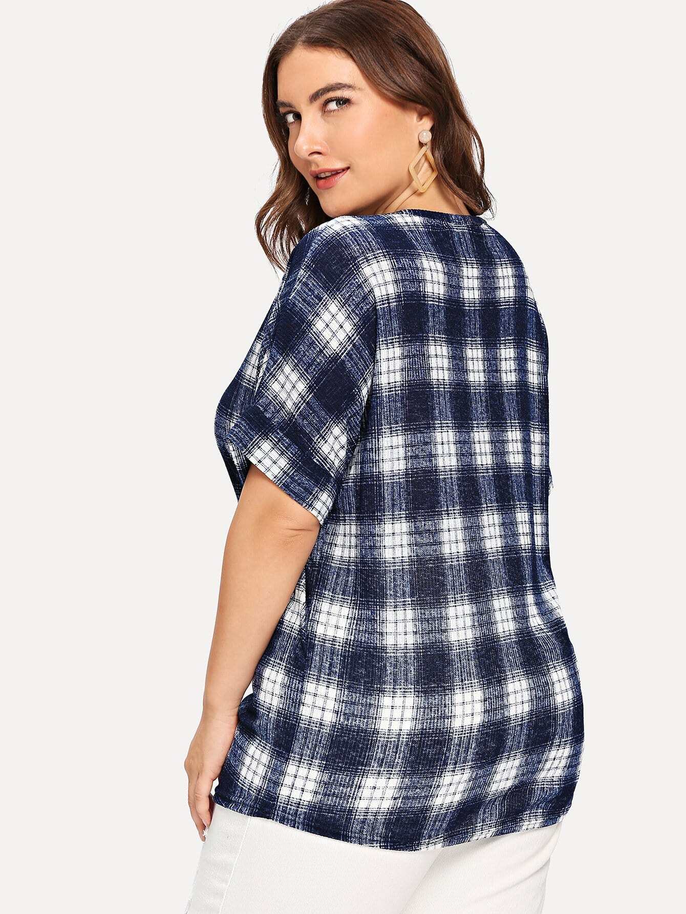 plus plaid round neck tee