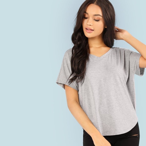 

Double V Dolman Sleeve Tee, Grey