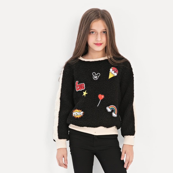 

Girls Cartoon Print Sweatshirt, Black