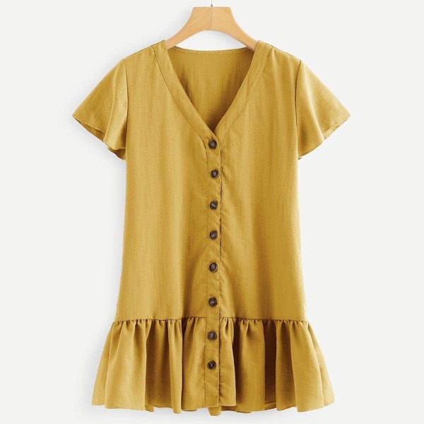 

Button Detail Ruffle Hem Dress