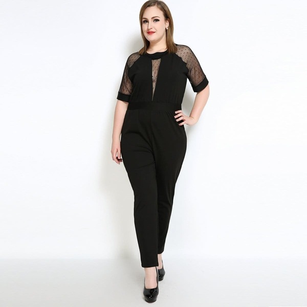 

Plus Contrast Mesh Jumpsuit