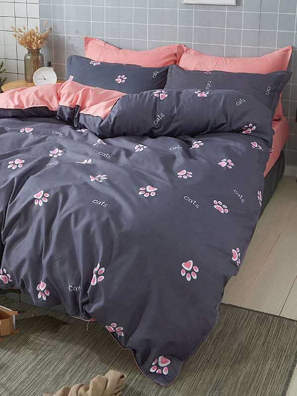 Paw Print Bedding Sheets Allover Cat Paw Print Bedding Set Shein Sheinside