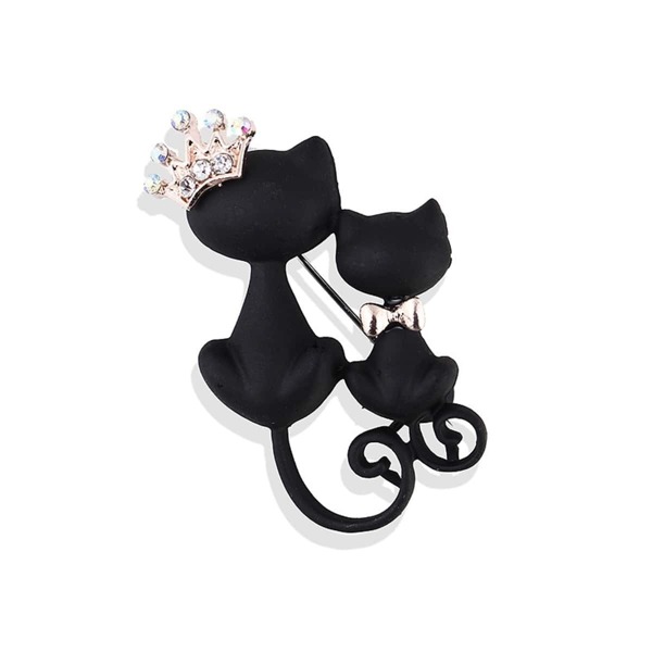 

Double Cat Design Brooch, Black