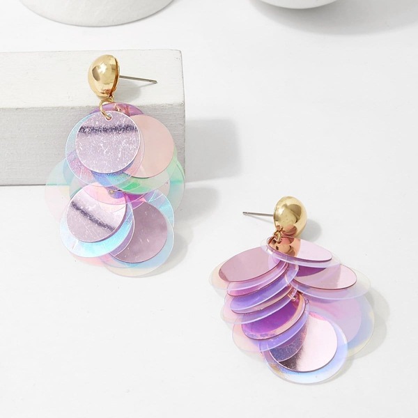 

Iridescence Disc Design Drop Earrings 1pair, Colorful