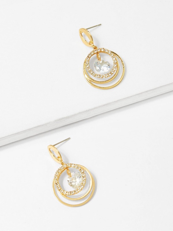 

Double Circle Design Drop Earrings 1pair, Gold
