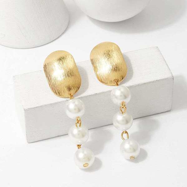 

Layered Faux Pearl Drop Earrings 1pair, Gold