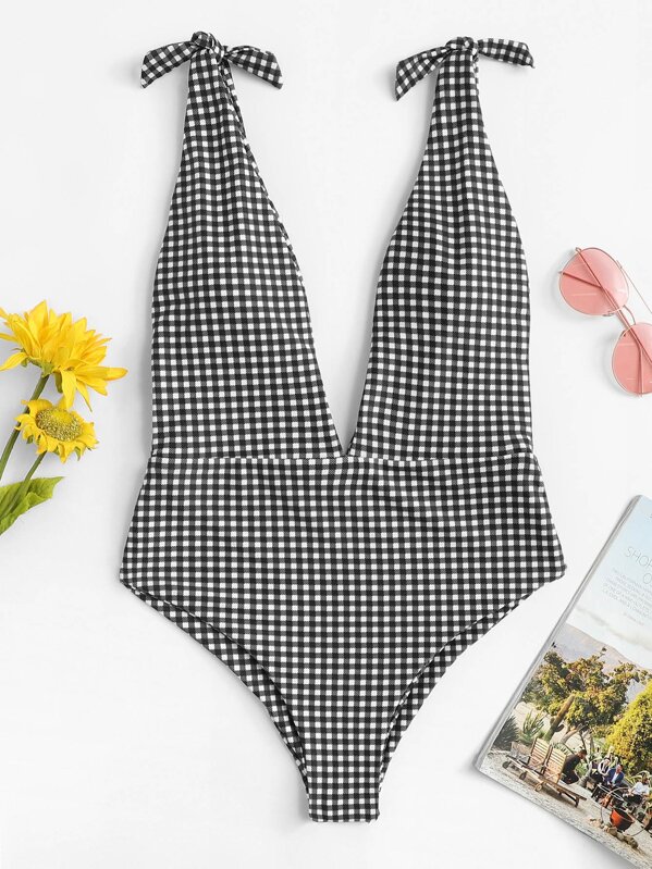 

Купальник Deep V Gingham, null