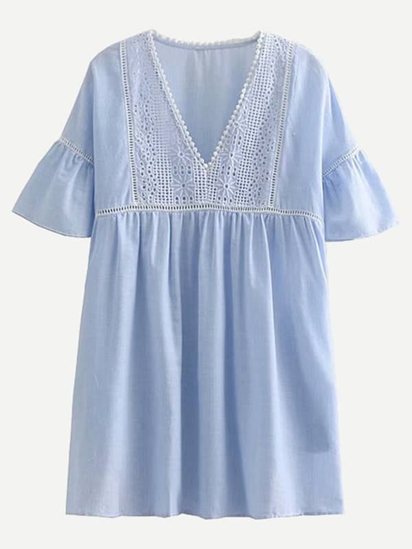 

Babydoll платье с украшеием вышивки и с кружевными оборками, null